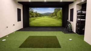 indoor golf simulator with putting green